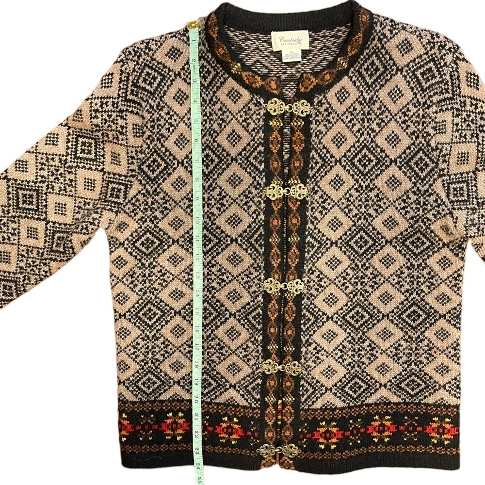 Cambridge Dry Good 100% Wool Nordic Print Winter Cardigan Women's Small - Picture 7 of 9